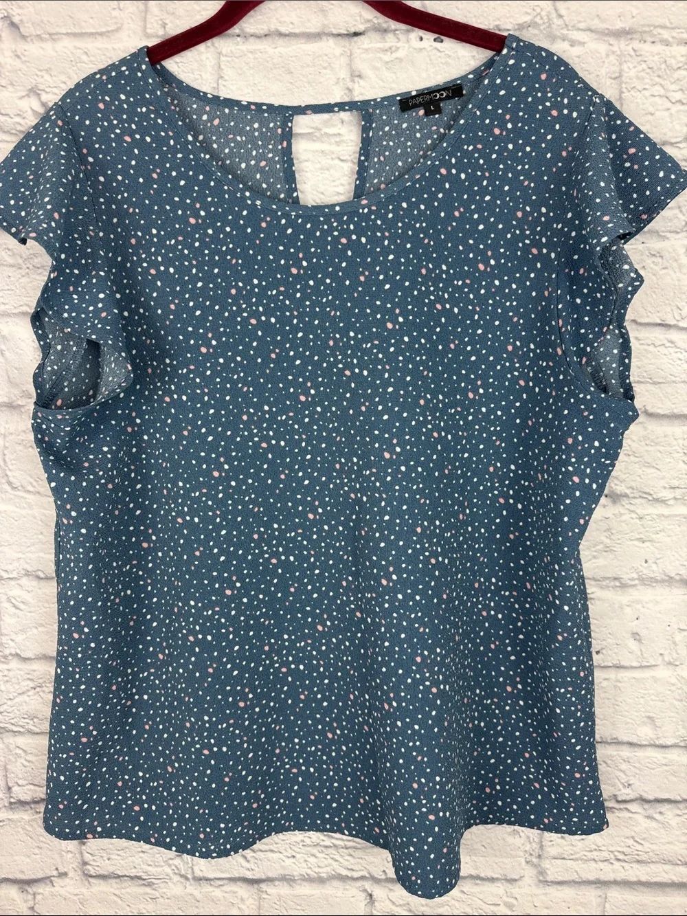 PaperMoon Blue Blouse Polka Dot Size Large